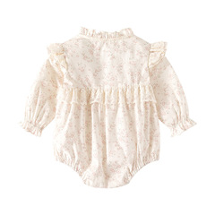 春季新款女寶寶碎花長袖哈衣 安佰鹿純棉a類新生兒包屁衣百天衣服