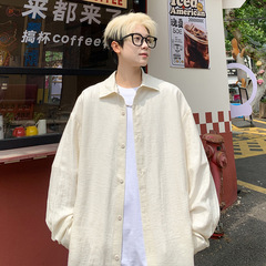 基础款纯色防晒长袖衬衫男夏装加肥加大码潮胖人宽松遮阳衬衣外搭