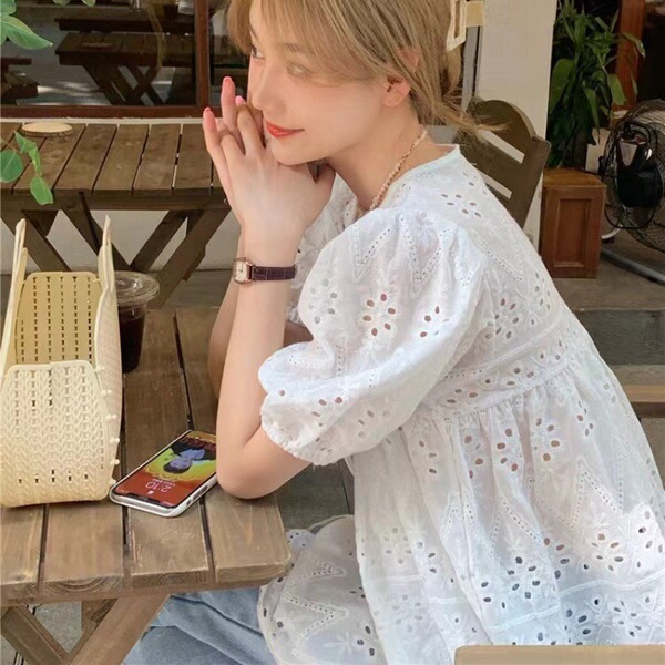 White design lace silk summer shirt