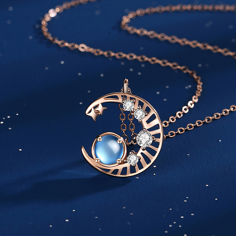 Fantasía estrella Luna plata esterlina s925 collar Luna estrella puede estilo coreano Moonstone collar femenino nicho diseño clavícula cadena