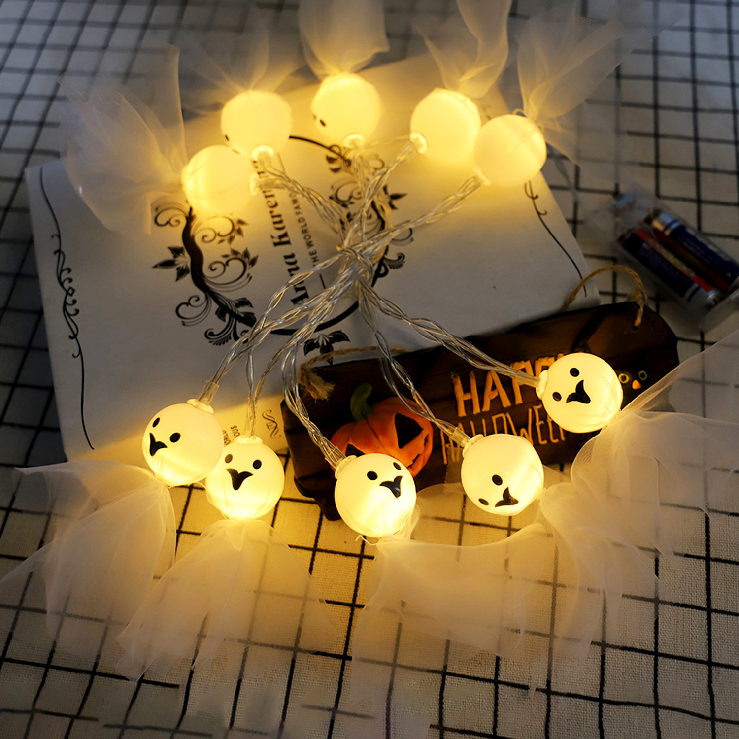 Guirnaldas de luces LED transfronterizas, guirnaldas de luces LED para Halloween, decoración exterior, luces LED de calabazas, luces decorativas para arreglos de escenas de Amazon.