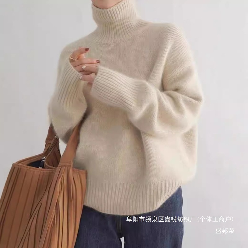 厂家直销原版多色慵懒风重磅高领宽松针织衫女秋冬新款软糯内搭打|undefined