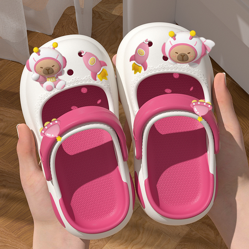 Kapibala Croc Shoes Girls Slippers Children's Summer Girls Sandals Outerwear Big Children's Non-Slip Children's Beach Shoes