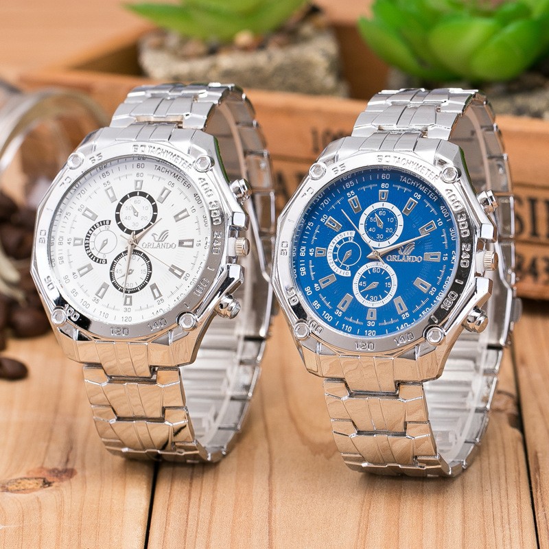 WISH同款供应畅销三眼六针日内瓦钢带手表 男士商务手表