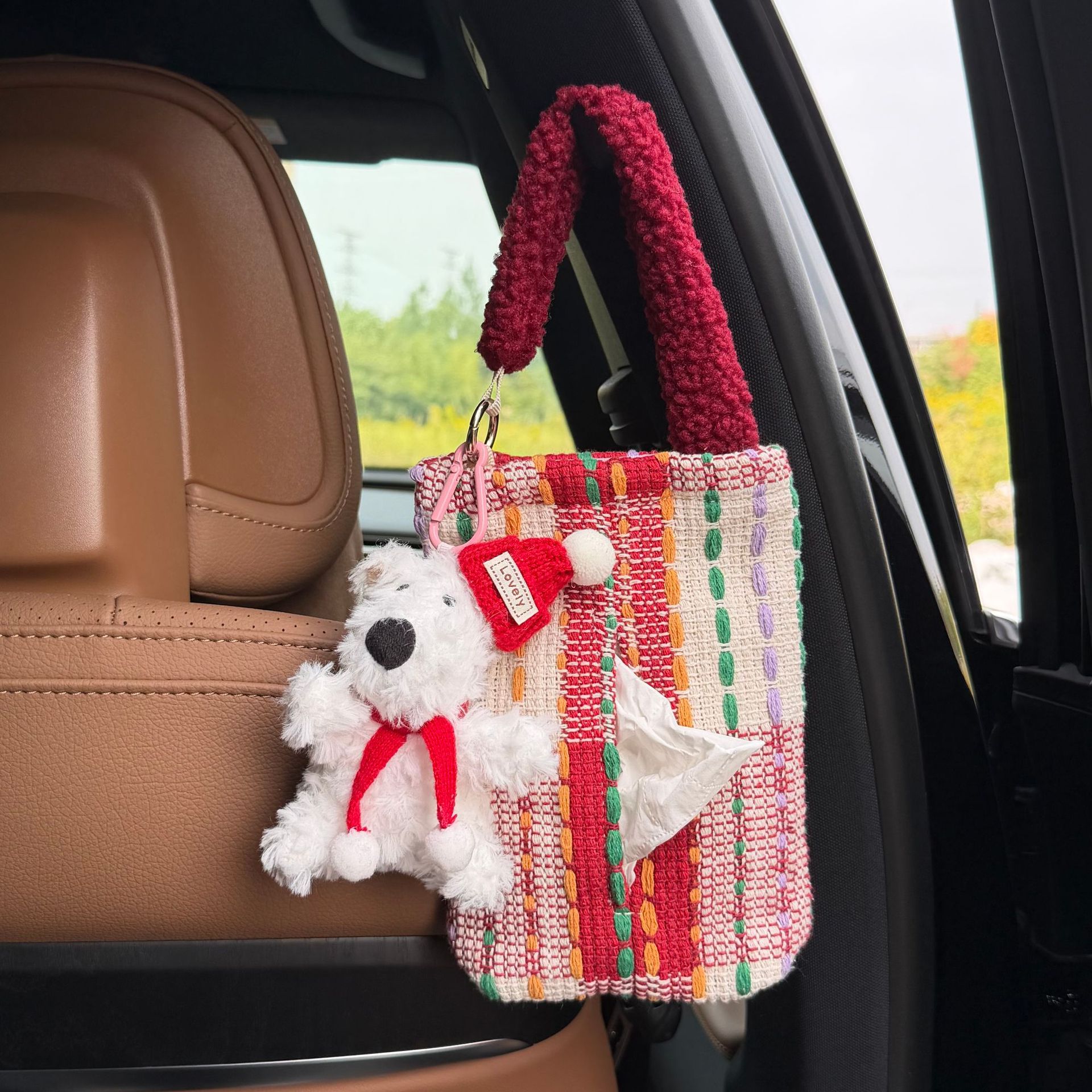 New Plush Car Tissue Bag West Highland Sunflower Small Pendant Car Interior Decoration Seat Back Tissue Box