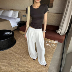広州十三行 HUMSMR 夏新作 シンプルで万能なラウンドネックプルオーバー半袖Tシャツ L1201