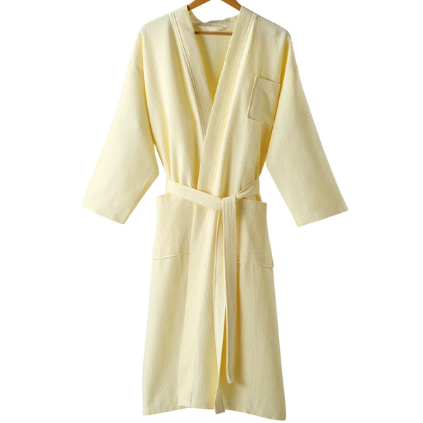 Yellow summer thin cotton elite bathrobe, 100% cotton, for beauty salons