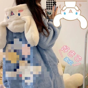 Yugui Dog Pajamas Coral Fleece Thickened Nightgown 2025 Winter Big Ear Dog Cute Cartoon Long Internet Popular Home Clothes