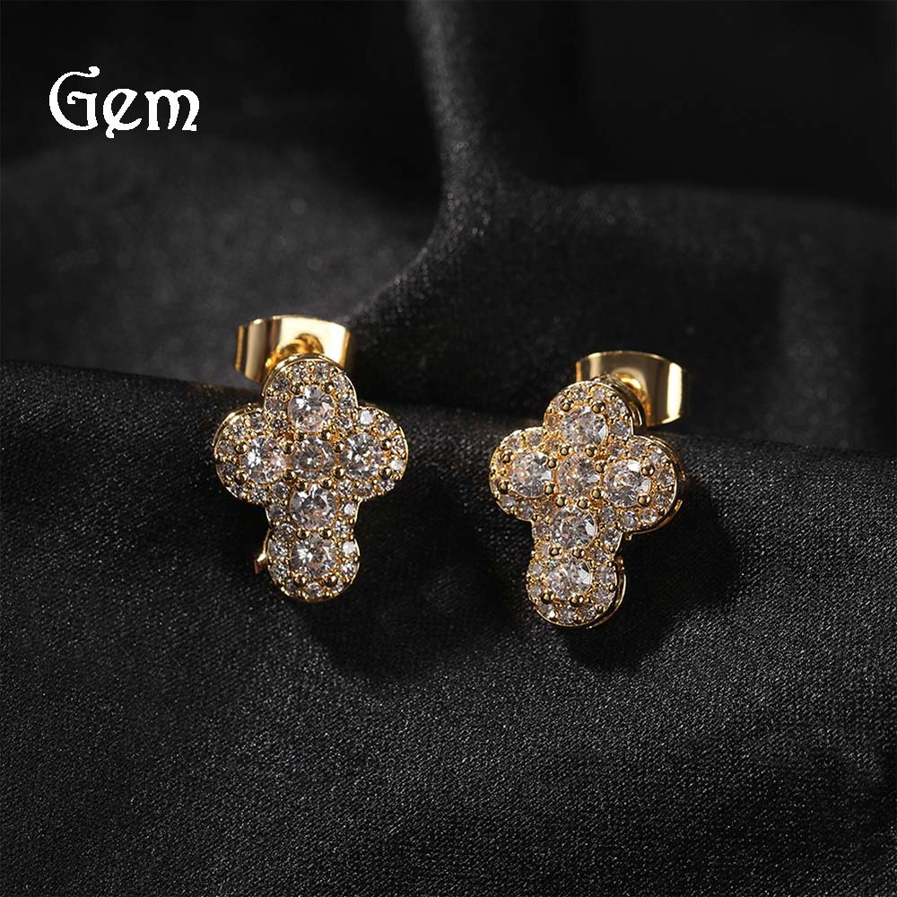 European and American Personalized Fashion Diamond Cross Earrings for Men, High-End, Light Luxury, Trendy Earrings, Drop Shipping
