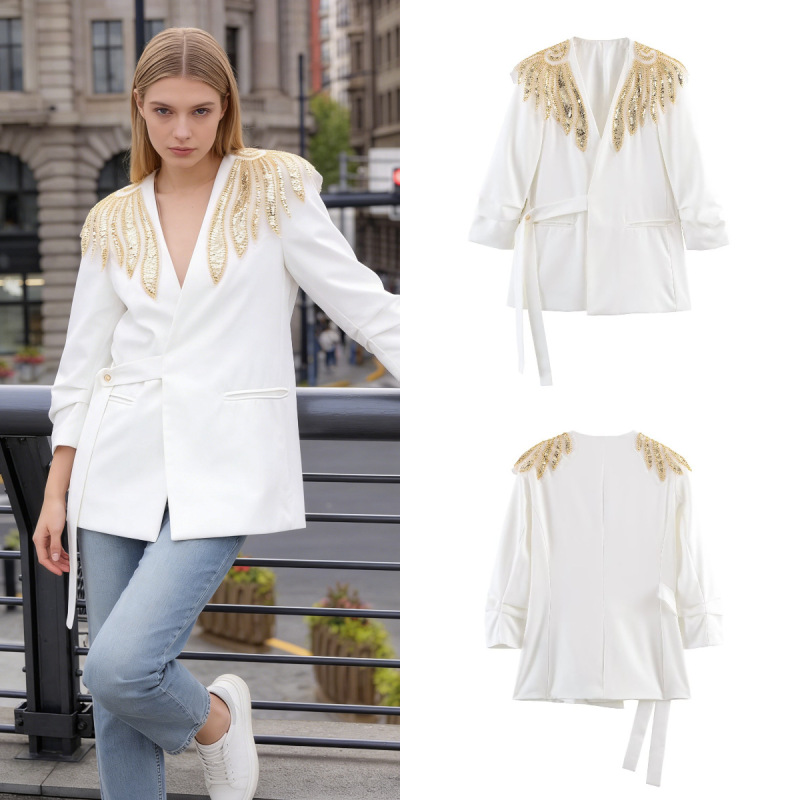Z Brand Foreign Trade Cross-Border European and American Style Women's Clothing 2026 Spring New Model Three-Dimensional Decoration V-Neck Commuter Style Blazer Z Brand Foreign Trade Cross-Border European and American Style Women's Clothing 2026 Spring New Model Three-Dimensional Decoration V-Neck Commuter Style Blazer