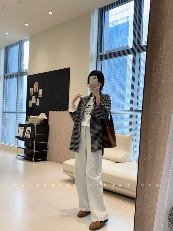 格调衬衫 撞色格纹拼接衬衫韩系宽松随性外套25秋新款D925154S|undefined