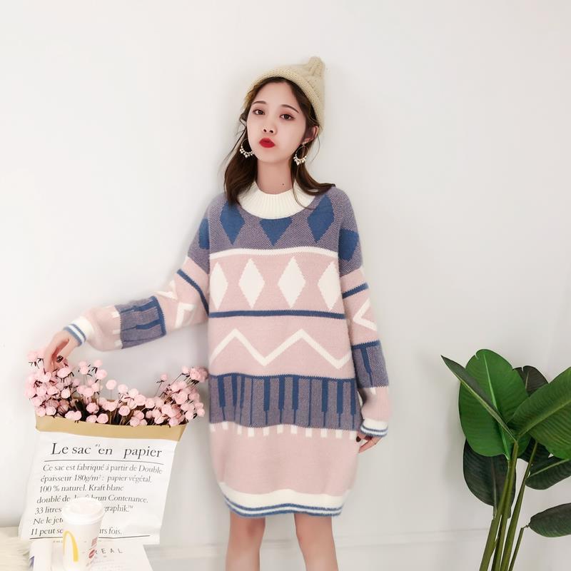 임신 겨울 슈트 스웨터 중간 길이 느슨한 임신 후기 바텀 탑 여성용 겨울 속옷 두꺼운 코트