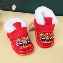 宝宝手工传统喜庆千层底虎头鞋婴儿红色抓周绣花外出保暖老虎布鞋