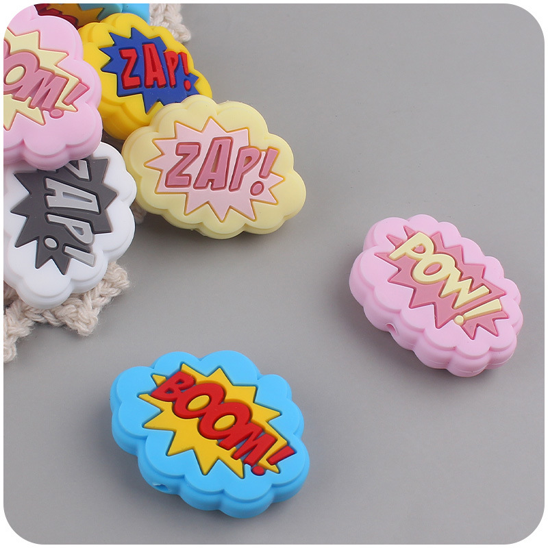Nuevos suministros de bebé de silicona lindo explosión mordedor cuentas DIY bebé molar pezón anti-caída cadena Accesorios