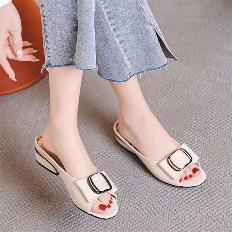 Pantuflas mujeres para llevar 2024 verano nuevas sandalias y pantuflas, medio trapeador, chanclas de moda de tacón grueso, pantuflas de boca de pez de todo fósforo