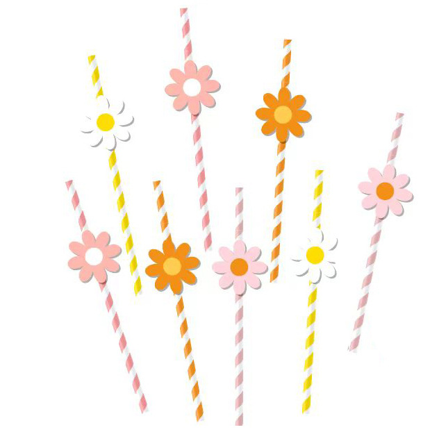 Daisy White Pink small Flower Paper Straw Tarjeta de paja desechable de decoración de fiesta transfronteriza