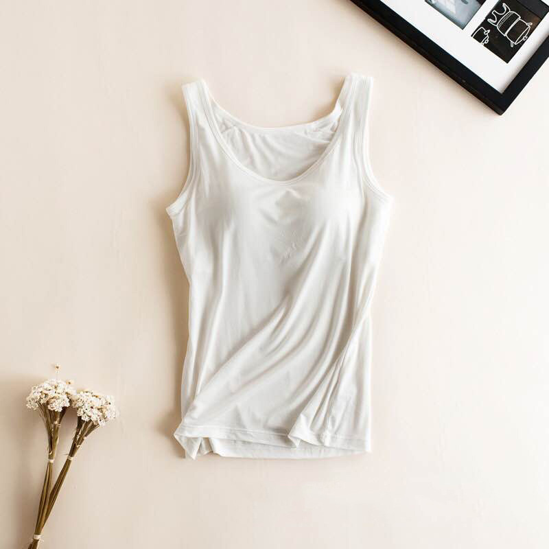 MUJI Japanese Good Products Slip Top with Cup Wide Shoulder Strap Vest Women's Rim-free Solid Color Bra Underwear Base Shirt