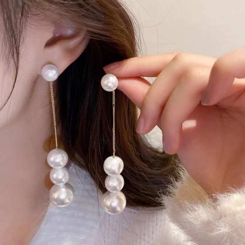 韩国ins圆圈珍珠流苏耳环简约高级感耳钉小众设计时尚气质耳饰女