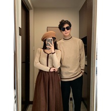 2024情侣装春装女拼接连衣裙男圆领针织一件代发