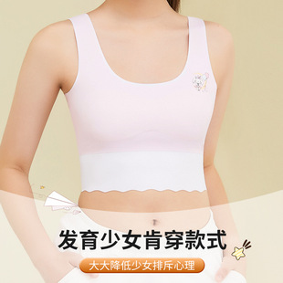 Ice Silk Traceless Middle and Long Girls' Developmental Underwear Underwear Student Girls' Adolescent Vest Thin Chest Pad Bra