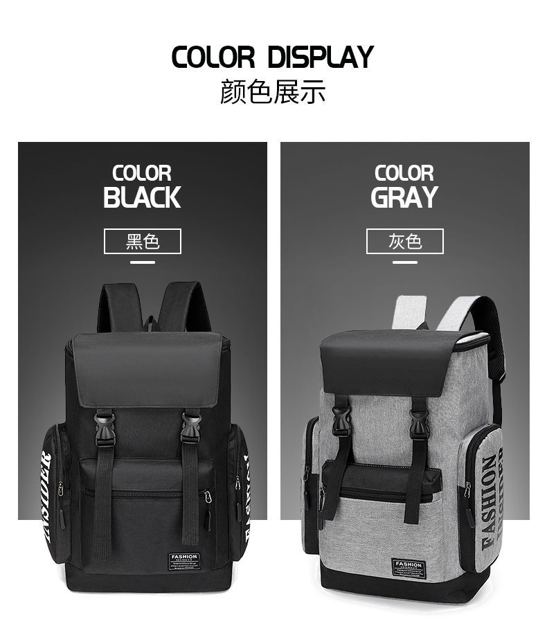 Large-capacity schoolbags, trendy men's street style, high school and college students' backpacks, men's Korean-style men's casual travel backpacks details Picture