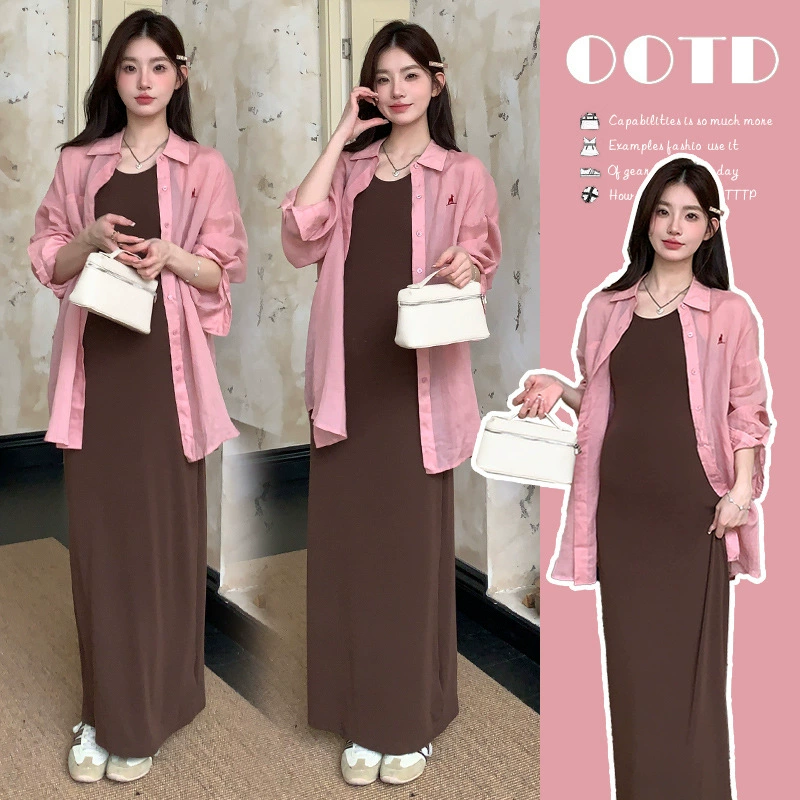 Реальная съемка на месте ~ Ранний осенний набор корейская модная свободная хлопчатобумажная рубашка длинная эластичная юбка из двух частей