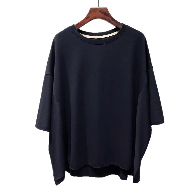 120kg 韓国東大門 2025 新しい夏無地フロントショートバックロングバットスリーブピュアコットン Tシャツ女性のトップ服|undefined