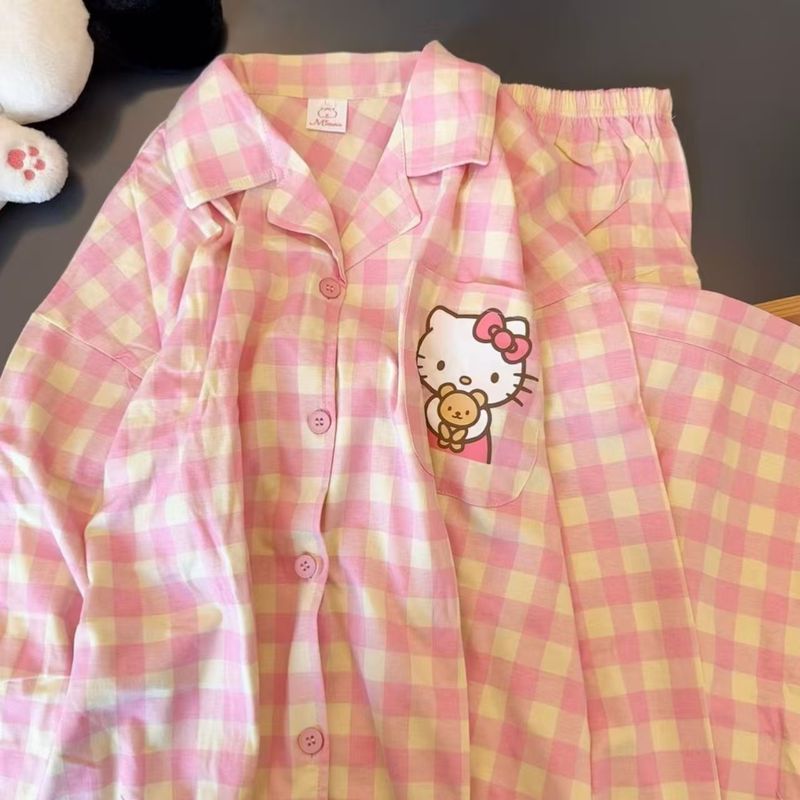 网红爆款凯蒂猫睡衣女春秋季ins长袖长裤套装日系甜美少女家居服|undefined