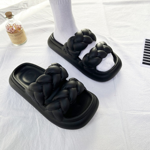 White Thick Sole Summer Slippers for Women, Outdoor Wear, Instagram Trendy, Home Use, Indoor Non-Slip EVA, Lightweight, One-Sided Squishy Feeling