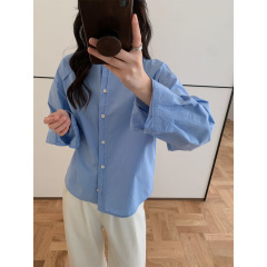秋季经典款干净大方圆领纯色衬衫简约百搭宽松通勤长袖上衣女ZC