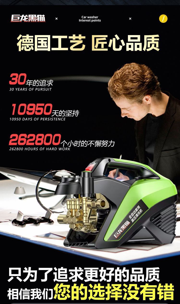 Julong Black Cat Pressure Washer 220V Household High-Power Automatic Adjustable Pressure Car Washer