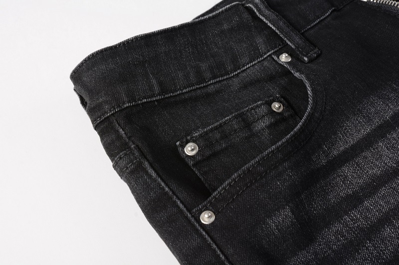 Men's Clothing ins same style cat whisker wrinkled color patchwork hole elastic slim fit skinny jeans jeans_voghion.com