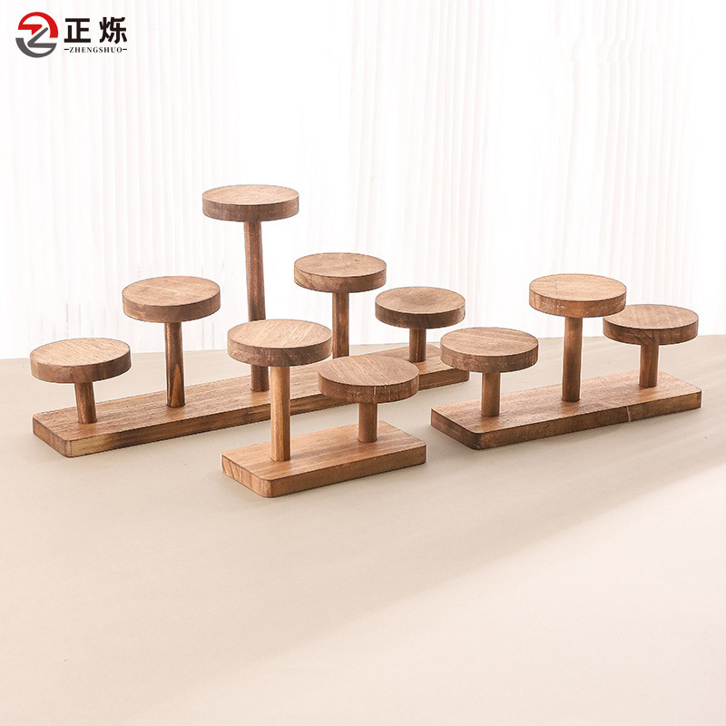 Walnut Color Multi-layer Ladder Storage Rack Solid Wood Desktop Storage Cosmetic Ornaments Finishing Rack Blind Box Ornaments Bracket