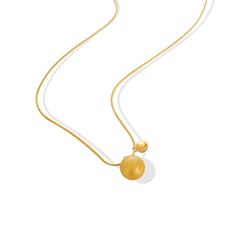 Fangtang Fashion Matte Solid Ball Small Golden Ball Pendant Necklace Titanium Steel Clavicle Neck Chain_voghion.com