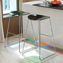 创意设计师吧凳电镀银色腿酒吧椅子中岛台椅前台休息区高脚椅透明