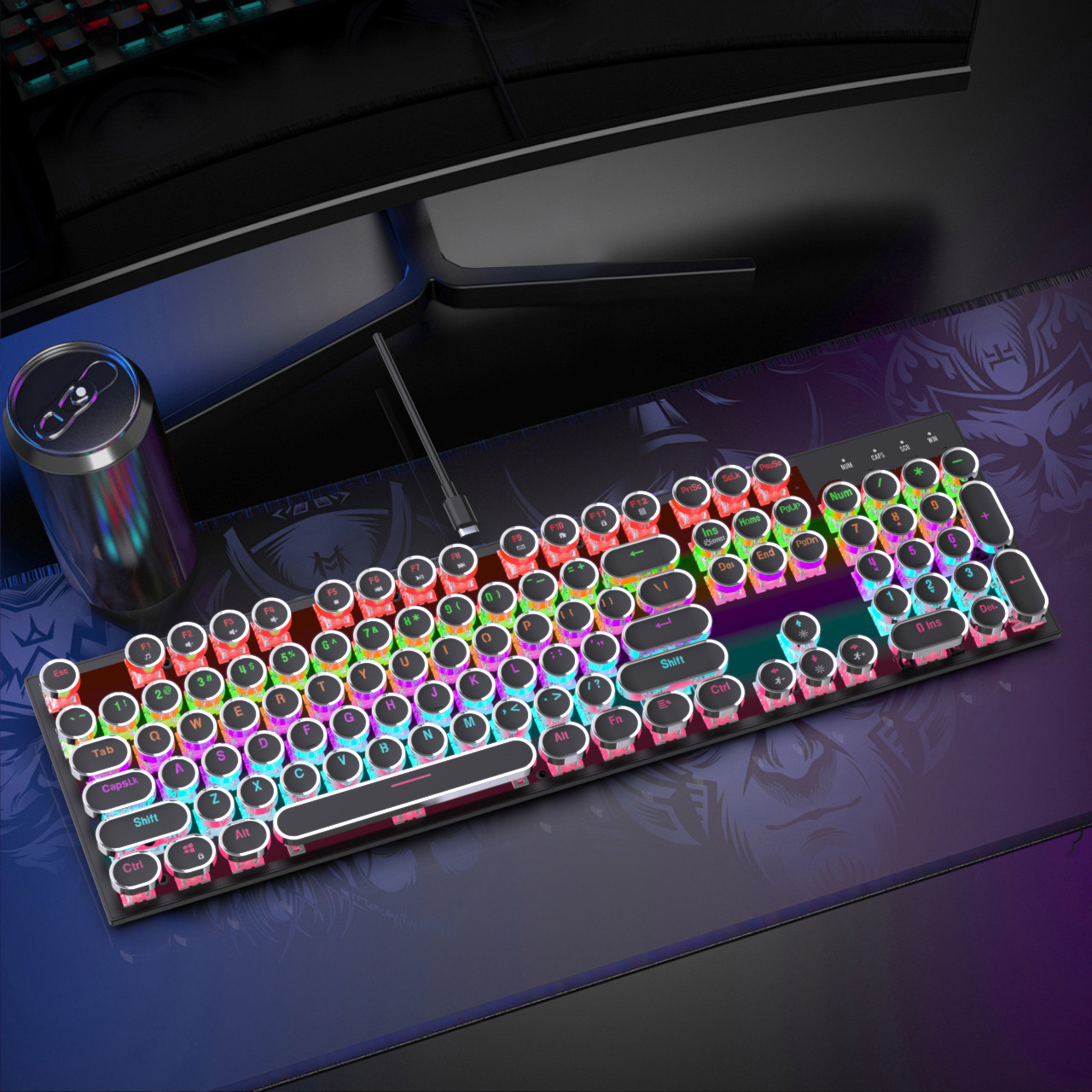 Inventario vapor retro punk galvanizado perilla de tres modos inalámbrico RGB teclado cableado ratón teclado mecánico juegos de computadora