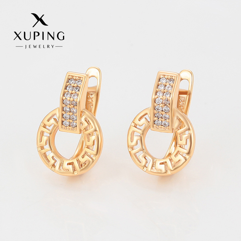 Xuping estilo ruso orejetas de cobre chapado 18k color simple pendientes retro nicho personalidad orejetas al por mayor