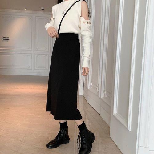 Women's Suit Semi-Skirt Plus Size A-Line Skirt with High Waist, Spring and Autumn Season, Back Slit One-Step Skirt