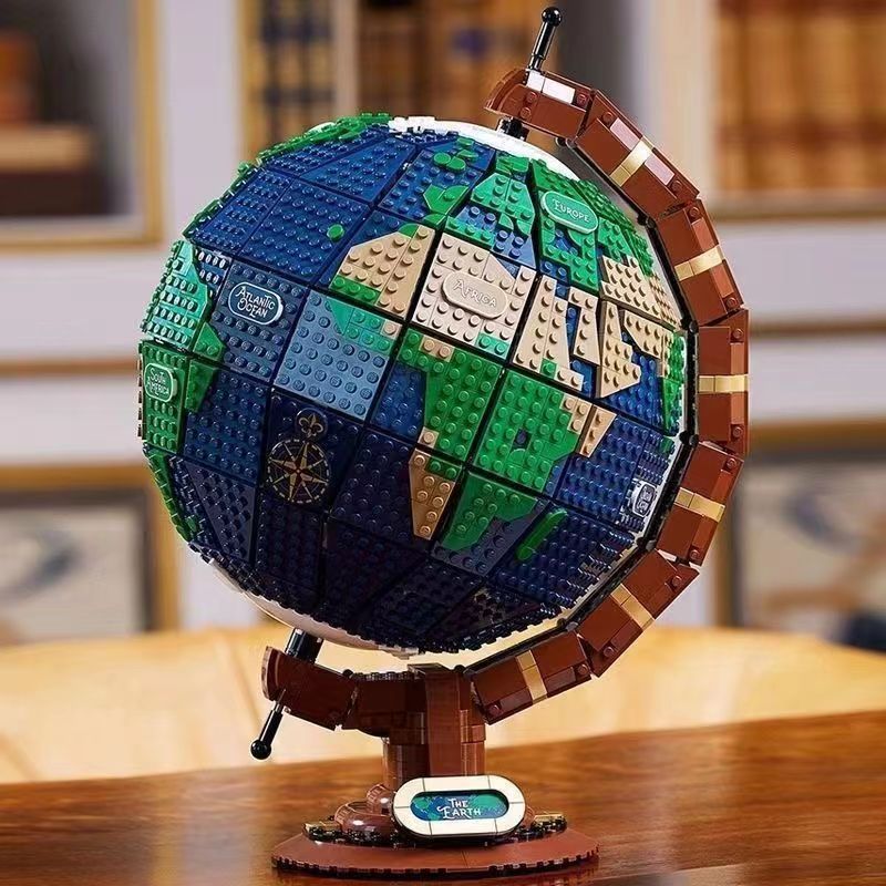 兼容乐高21332地球仪模型积木摆件世界地图高难度益智拼装男批发