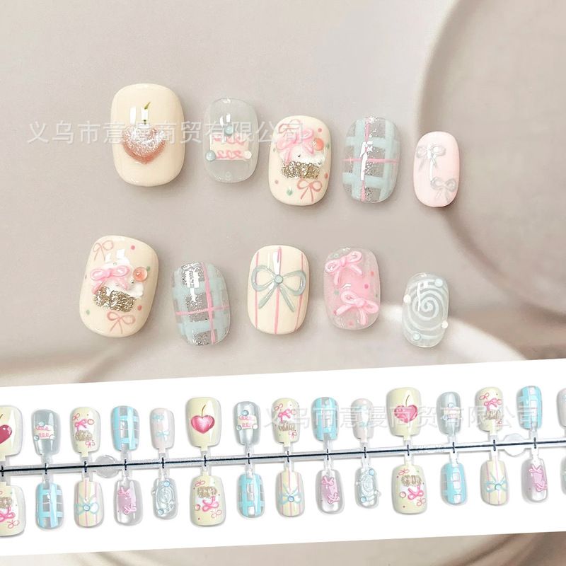 Korean-Style Girly Resin Cat-Eye 3D Wearable Nails Cute Macaron Ins Niche Sweet Girl Nail Stickers