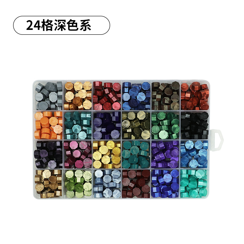 Fuego pintura cera grano traje de color mezclado 24 caja de cuadros de color ocho lados fuego pintura sellado cera fuego pintura sello cera grano fábrica al por mayor