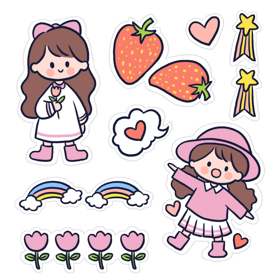 Cartoon sticker, laptop, book, DIY, for students