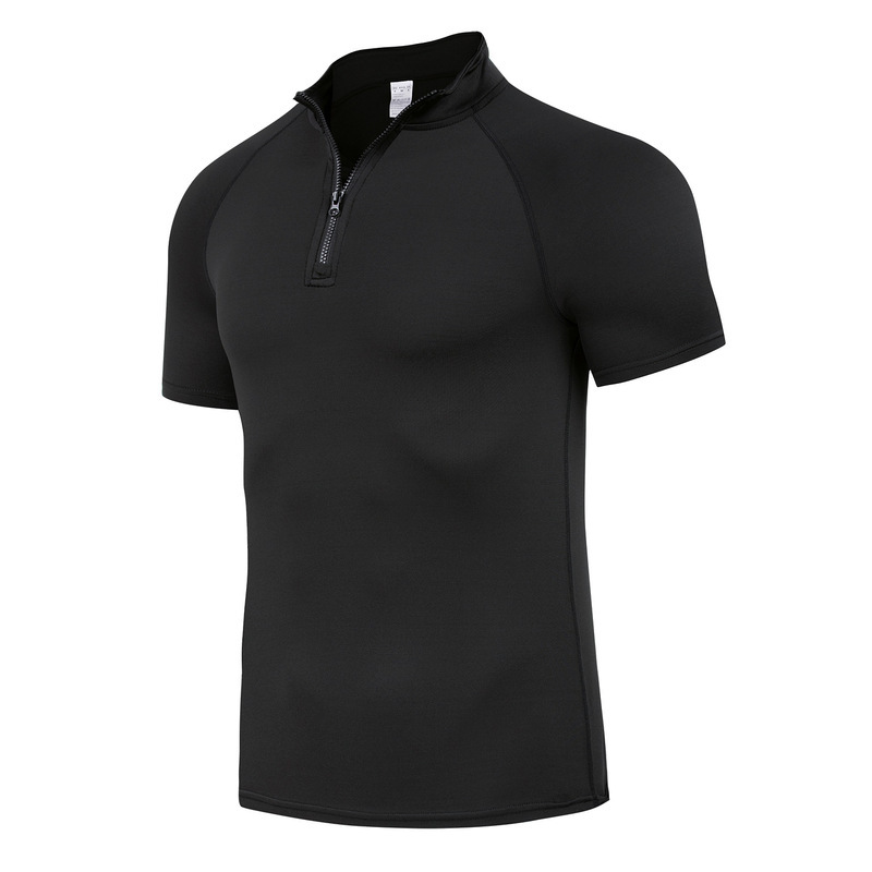 Men's Pro Quick-Drying Half-Zip V Neck T-Shirt Running Elastic Compression Clothing Marathon Training Fitness Sportswear