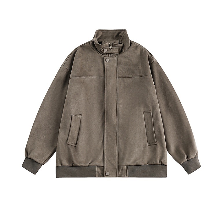 Herren Wildlederjacke Mit Stehkragen Modische Freizeitjacke_voghion.com