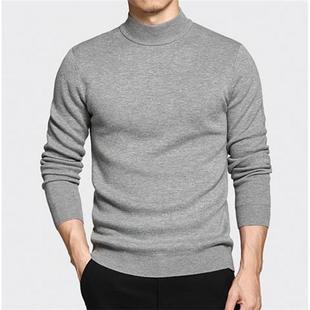 Cross-border new men's foreign trade sweater fashion youth leisure semi-high collar solid color base sweater wool top