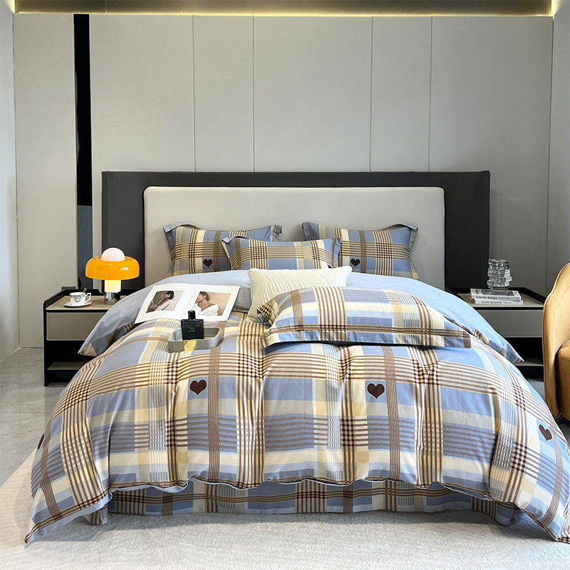 Nuevo juego de cuatro piezas de lana gruesa y cepillada, ropa de cama de edredón de impresión de lujo ligero para el hogar, ropa de cama de otoño e invierno al por mayor