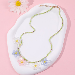 Yunyun jewelry children and teenagers colorful hand-woven flower necklace colorful fresh sweet style necklace