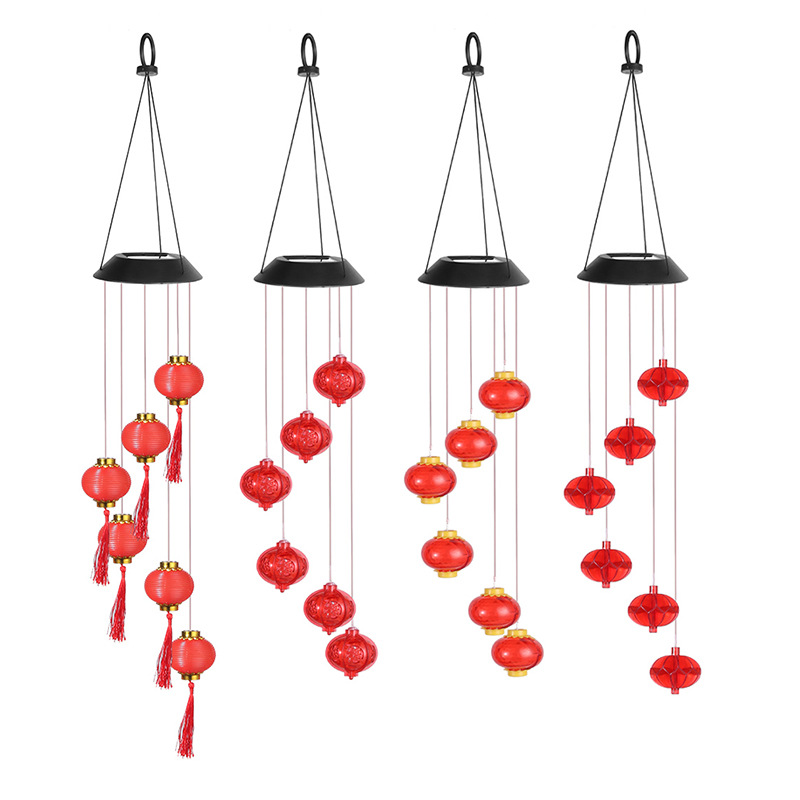 太阳能风铃灯庭院灯户外花园装饰灯红灯笼中国结煤油灯户外景观灯|ms