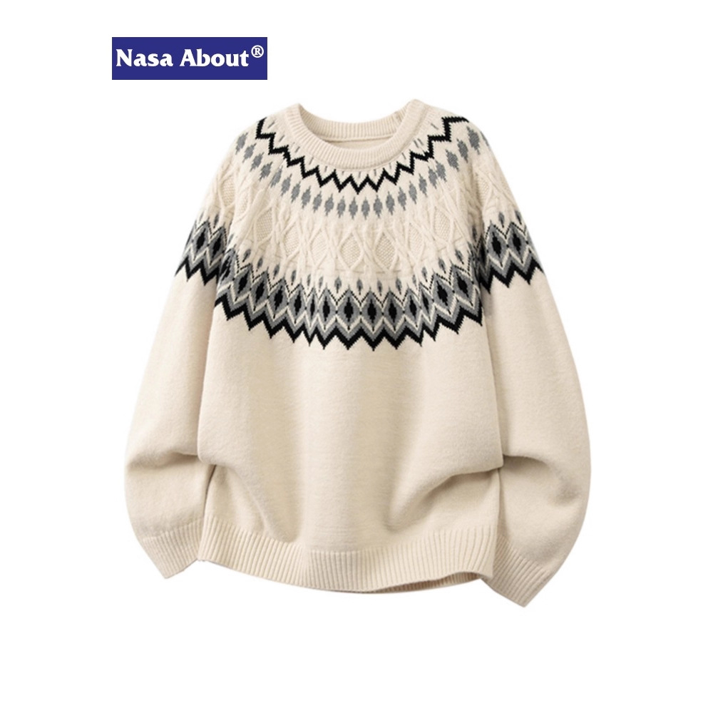 Nasa Jacquard Round Neck Knitwear Men's Winter Trendy Brand Design Couple Knitwear Thickeneded Casual Warm Top