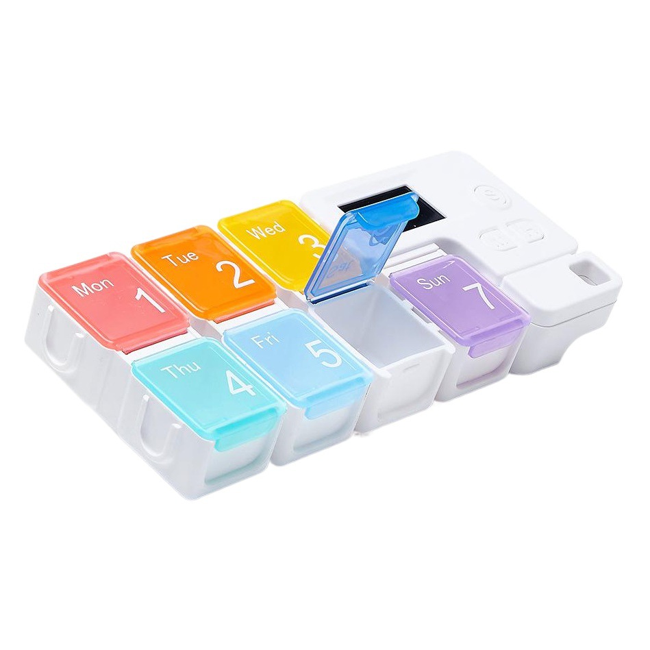 Caja de medicamentos de subpaquete de subcuadrícula portátil, recordatorio de sincronización inteligente, caja de medicamentos electrónicos, caja de almacenamiento de píldoras de tabletas de medicamentos